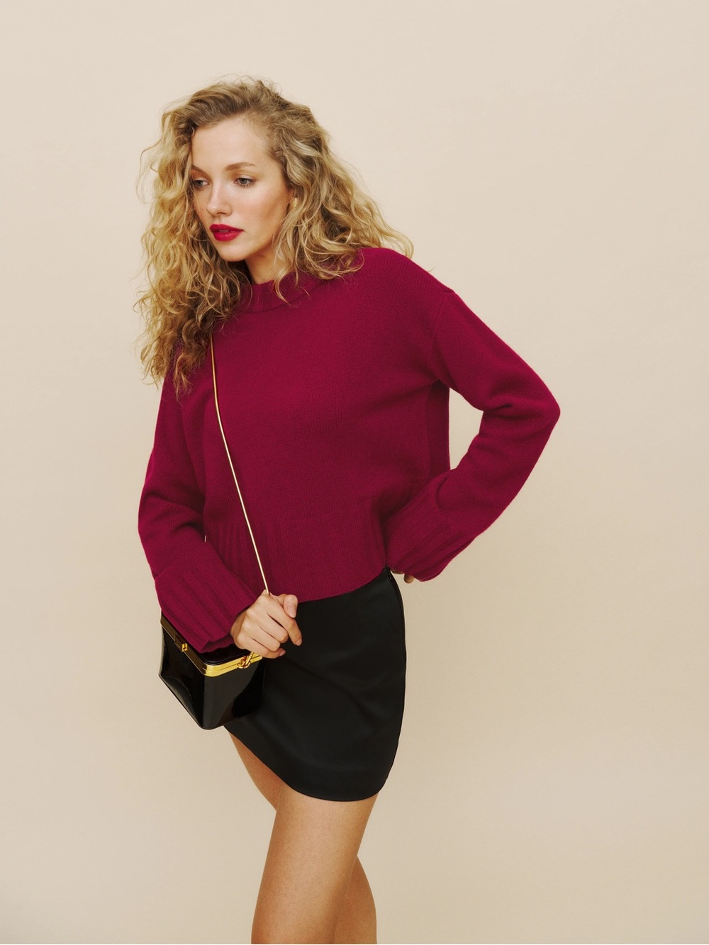 Reformation Mer Regenerative Wool Sweater in Dark Cherry